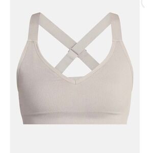 Avia Seamless Ribbed Sports Bra Taupe Fog 32A XS Low Impact Racerback V-Neck